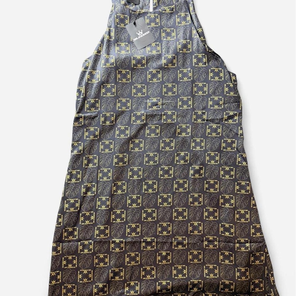 Blessed Black & Gold Monstera Silky dress